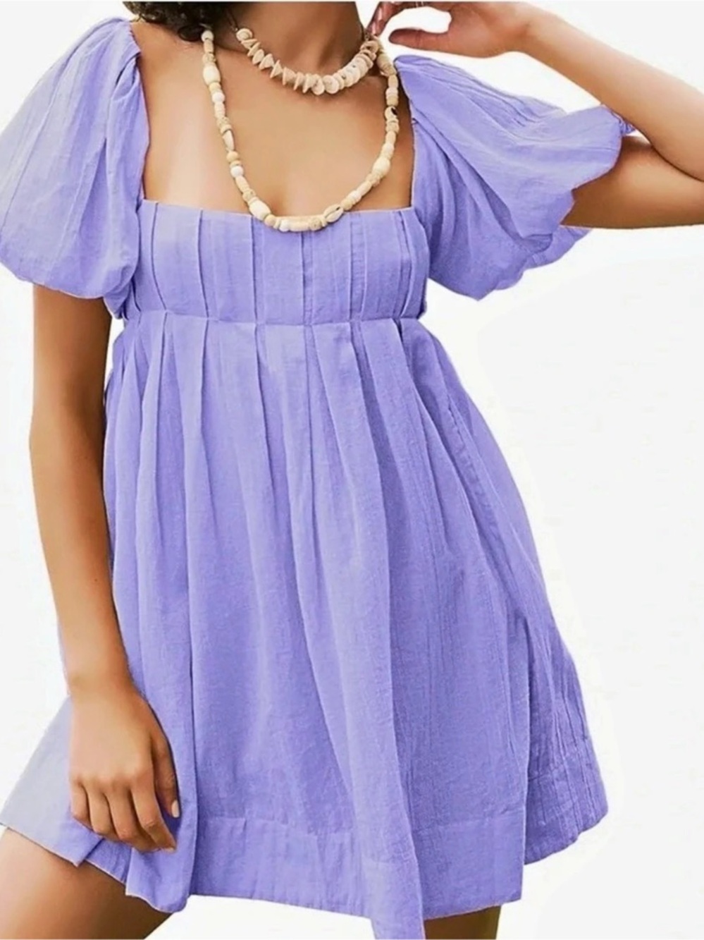 FREE PEOPLE Marina Tie-Back Cotton Crinkle Babydoll Dress Lavender Sz: Large